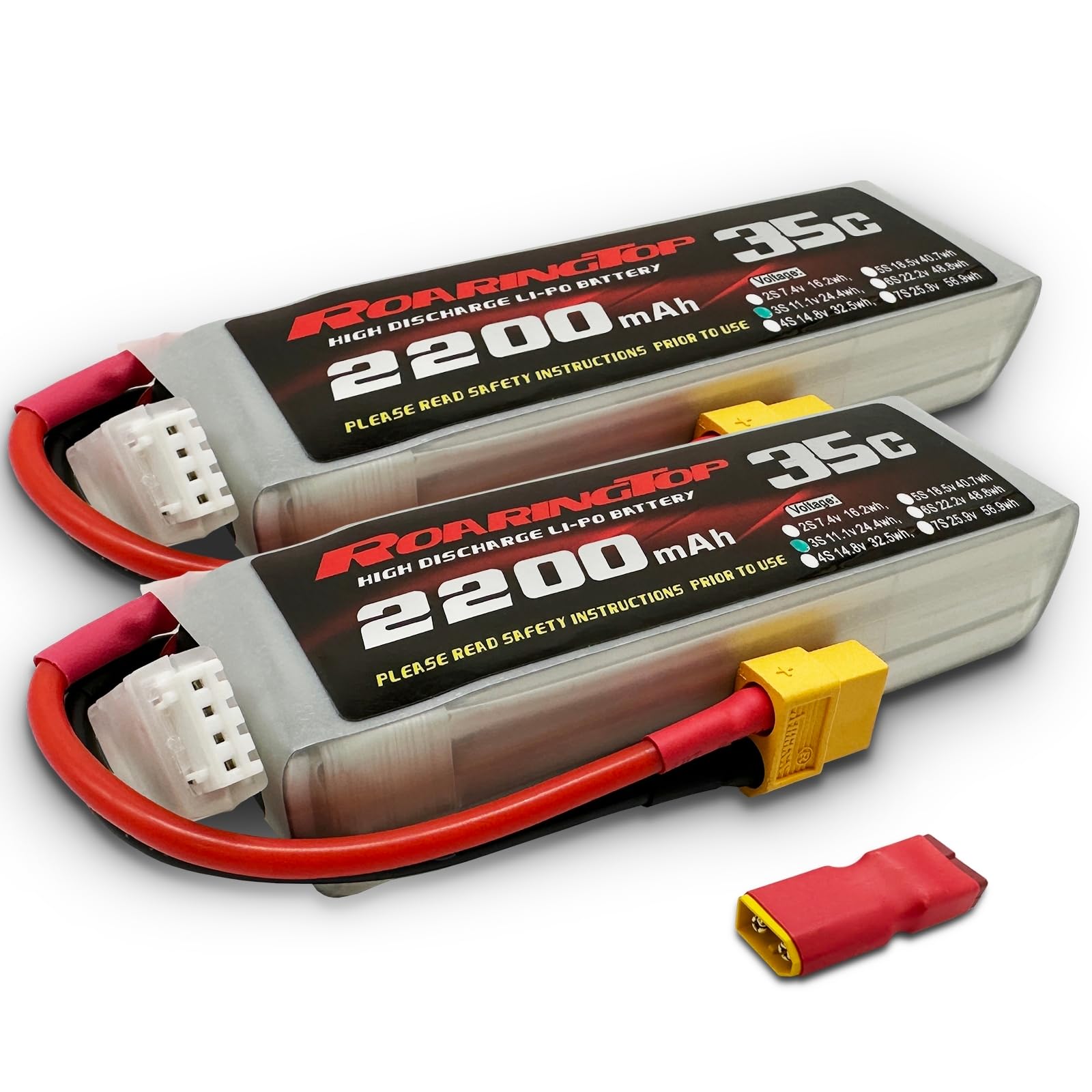 RoaringTop Lipo Battery 3S 2200mAh 11.1V 35C (Continuous Discharge) Softshell Battery with XT60 for RC Airplane RC Helicopter DJI Airplane RC Quadcopter Drone FPV (2PC)