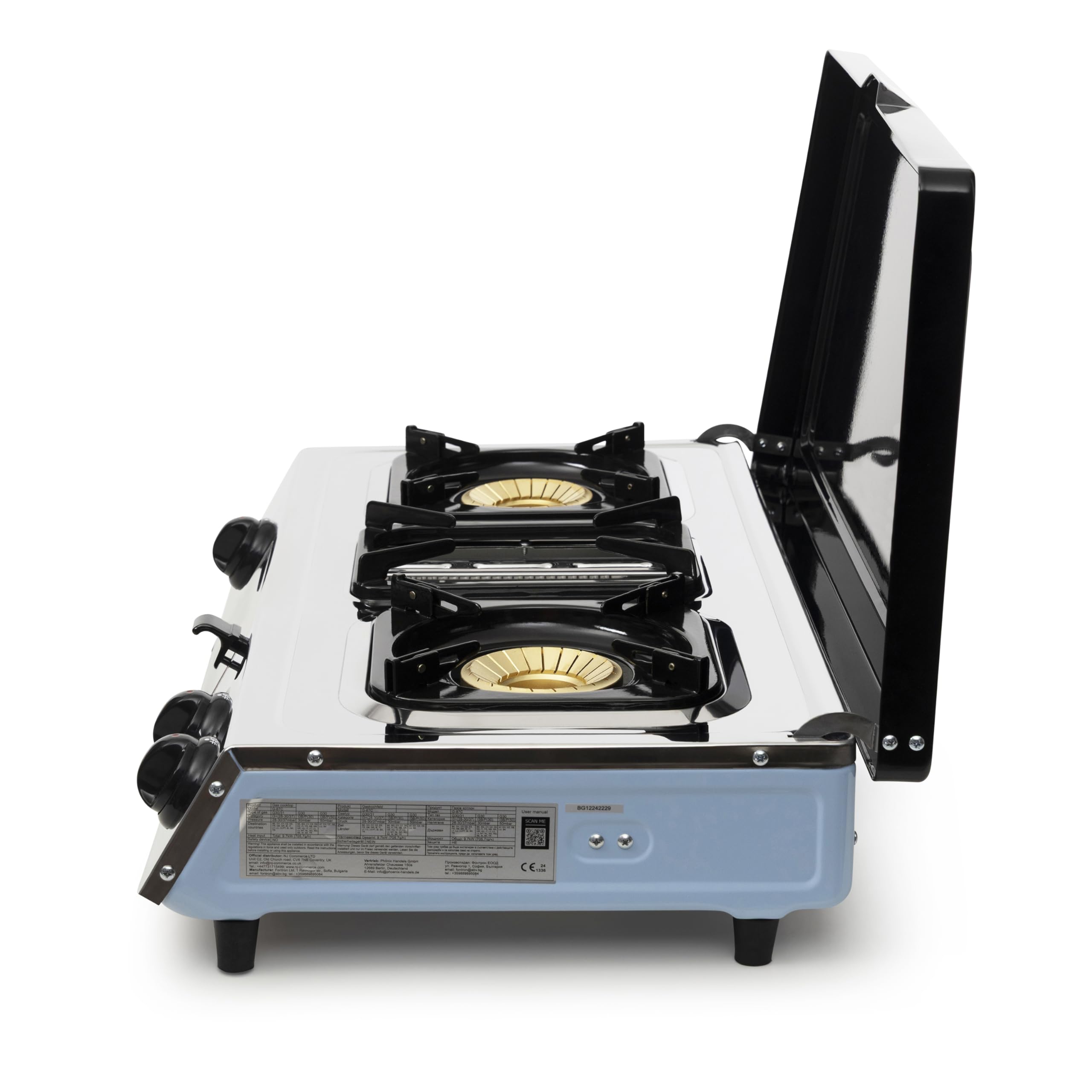 NJ G-78C - Fornello a gas a 2 fuochi, griglia e forno in acciaio inox, copertura per barbecue da esterno, 70 cm