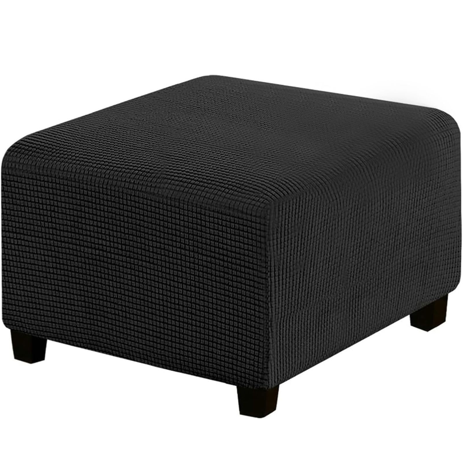 RIRWICM Washable Ottoman Cover, Stretch Square Soft Jacquard Fabric Folding Storage Stool Furniture Protector, Anti-Slip Removable Foot stool Cover with Elastic Bottom,Black — image 1