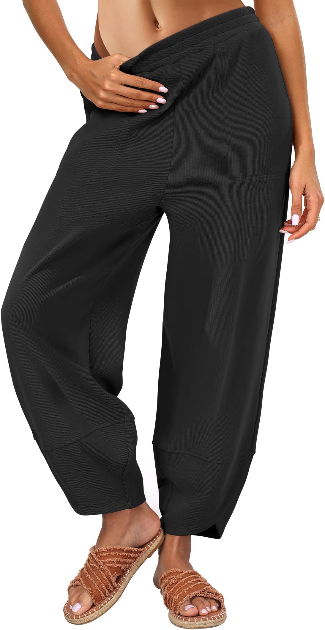 Womens Barrel Wide Leg Sweatpants Casual Elastic Waist Comfy 2026 Fall Vacation Travel Lounge Pants