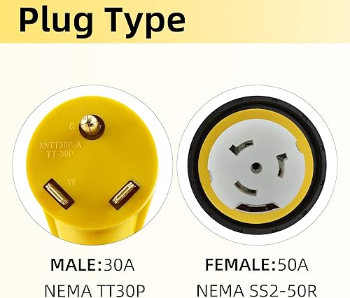 Miniatura 2 de Flameweld Cable adaptador de generador, TT30P macho enchufe a SS2-50R enchufe hembra de bloqueo, 3 clavijas 30 amperios a 50 amperios hasta 7500 W