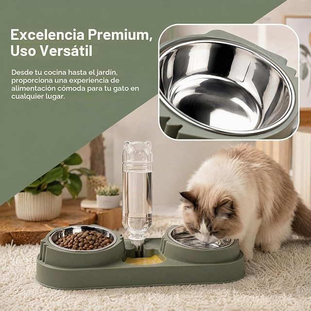 Foto 3 de 7 de Novocloud Juego de Cuencos 3 en 1 para Gatos, Cuencos Dobles de Acero Inoxidable para Mascotas