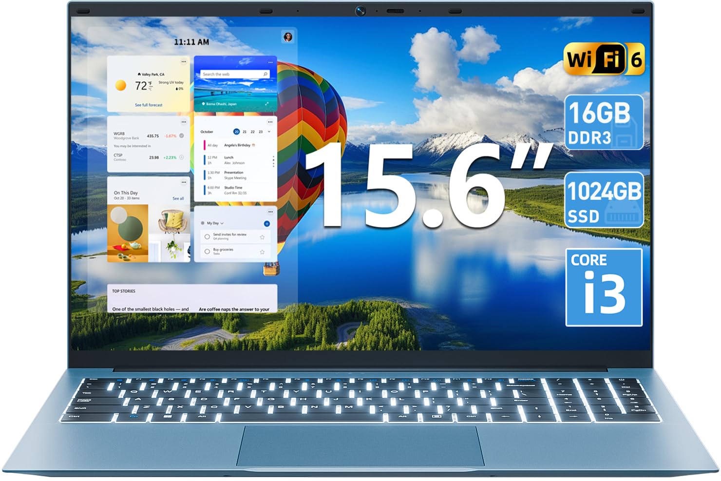 SGIN 15.6 Inch Laptops Computer, Windows 11 Laptop, 16GB RAM 1024GB SSD Ordinateur Portable, Core i3-10100Y Processor(Up to3.9GHz), 180° Open Angle, Type-C, 7000mAh, for Business and Students