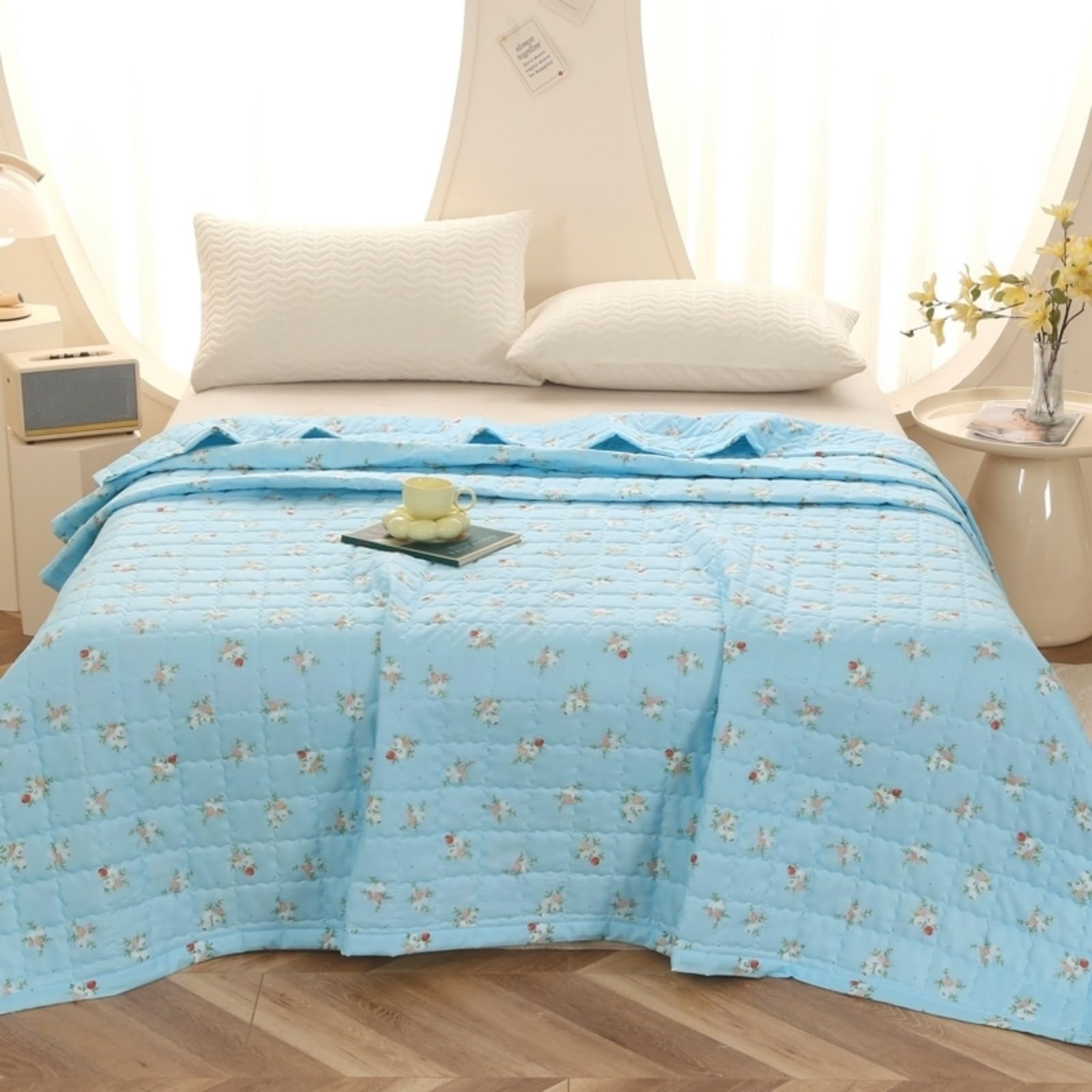 Edredón verano reversible Highdi colcha ligera de microfibra azul para cama doble de 180x200cm