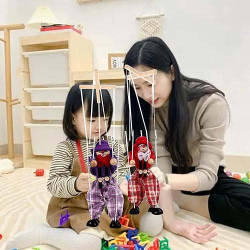 Vista 5 de Marionetas de marioneta, 2 piezas divertidas marionetas de madera para tirar de cuerda, juguetes creativos de marioneta de cuerda para cumpleaños