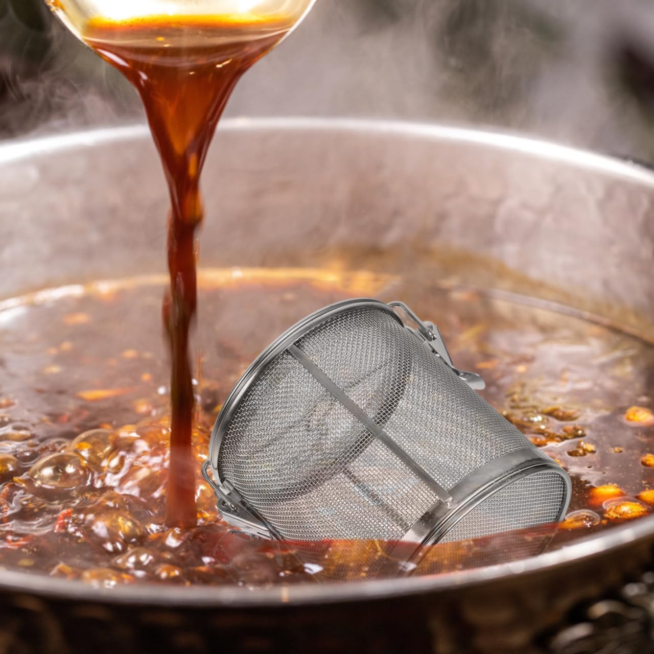 Stainless Steel Seasoning Strainer Basket 4.92X4.72X4.72 Inch Reusable Cooking Infuser and Tea Filter with Fine Mesh for Soup Brining and Loose Leaf Tea
