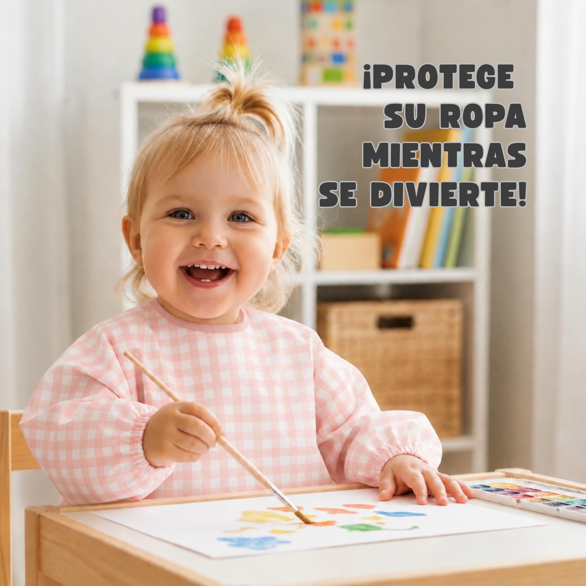 Baberos Bebé Impermeables con Mangas + Bolsita de Transporte - Babero BLW para Bebé 12–36 Meses - Doble Capa 100% Impermeable - Puños Elásticos y Bolsillo Canguro - Fácil de Limpiar