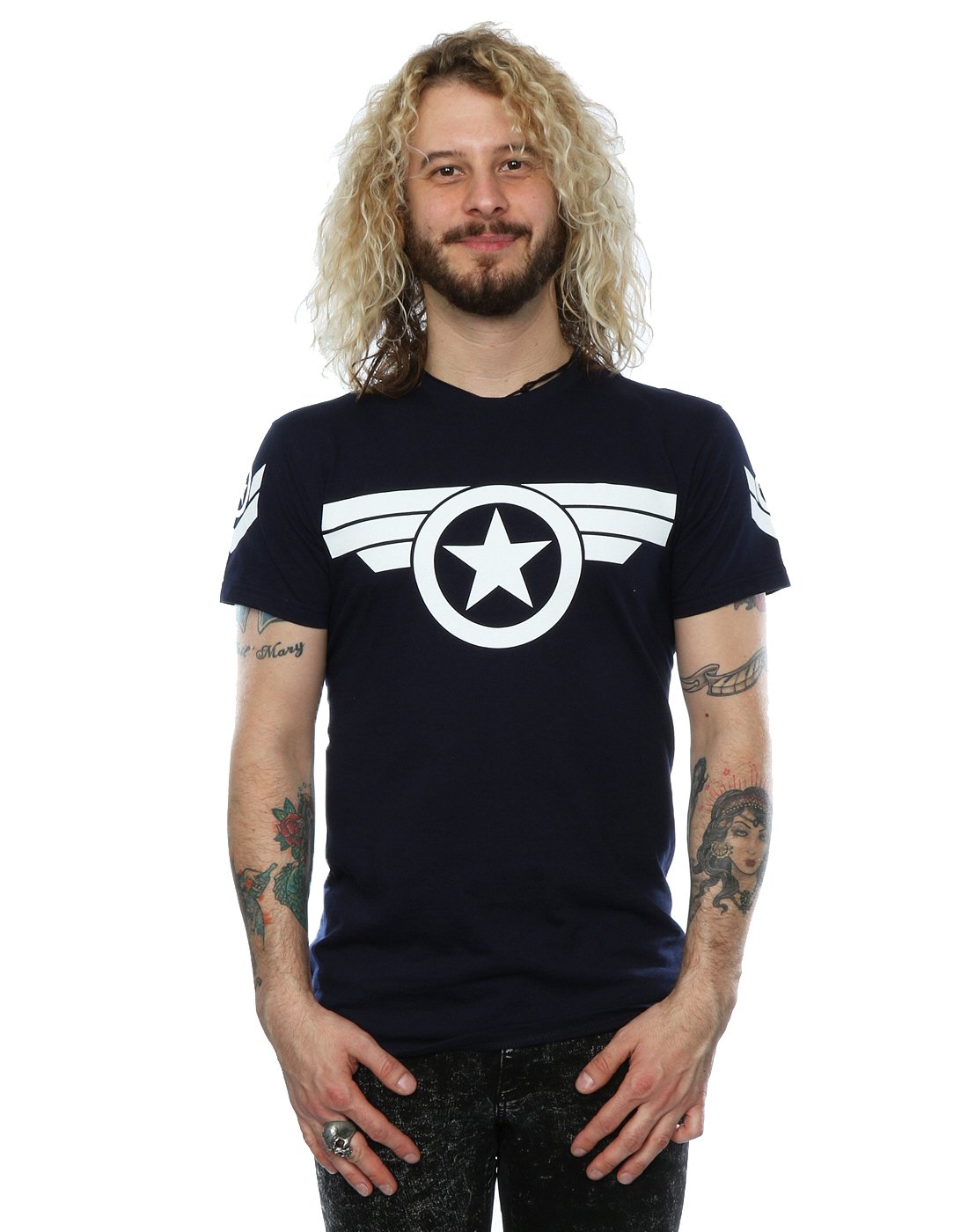 Marvel Men's Captain America Super Soldier T-Shirt Large Deep Navy