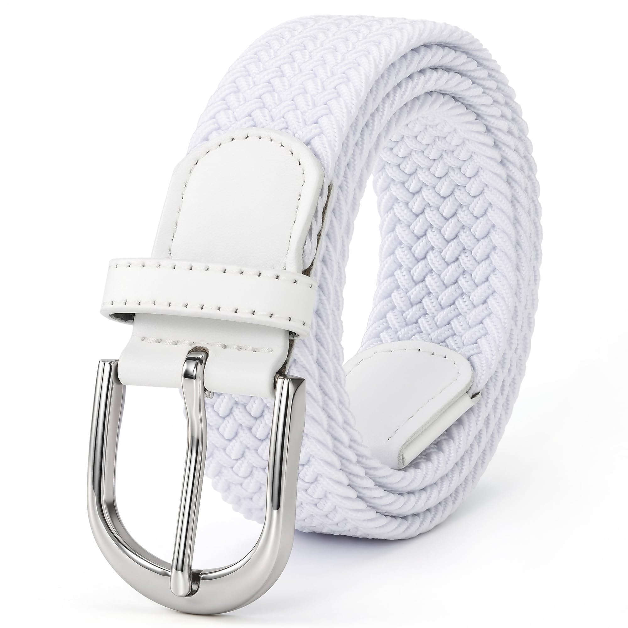 Mile High Life | Braided Stretch Elastic Belts | Pin Oval Solid Black Belt Buckle | PU Loop End Tip Men/Women/Junior Belt