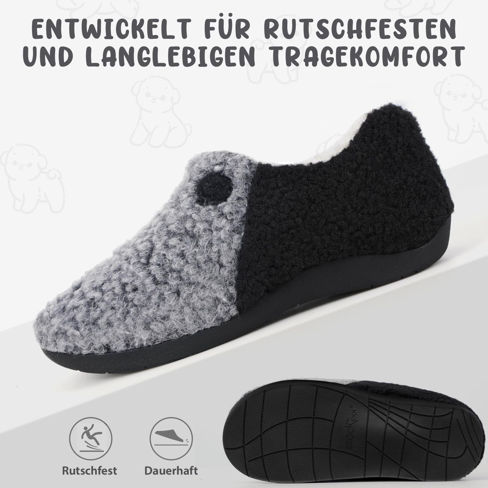 ERGOfoot Orthopädische Hausschuhe für Damen, Arch Support | Integrierte Fußgewölbestützen, Rutschfest, Wärme, Komfort, Geschlossene Hausschuhe, Für Plantarfasziitis, Für Drinnen/Draußen