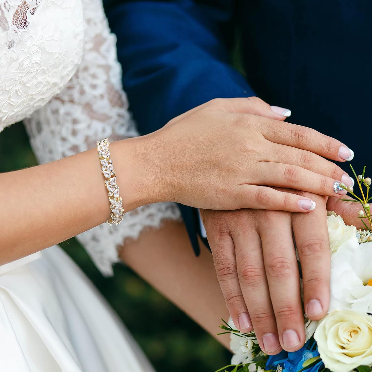 Crysdue Marquise Teardrop Cubic Zirconia Wedding Bridal & Prom Tennis Bracelets for Brides Bridesmaids, Silver/Gold/Rose Gold Plated Bracelet Gifts for Women - Image 3