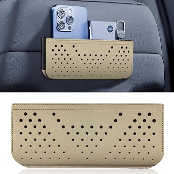 Car Seat Side Pocket Organizer, Multifunctional Mini Console Storage Bag for Phone, Keys, Sunglass, Wallet, PU Leather Tray Pouch Car Organizer Accessories for Seat, Door, Window, Console Beige