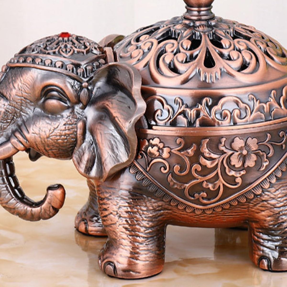 Housoutil Dekoratives Räuchergefäß Elefant Vintage Weihrauchhalter aus Premium Sandelholz Geeignet für Meditation und Entspannung zu Hause und Büro Retro Stil Rostfrei