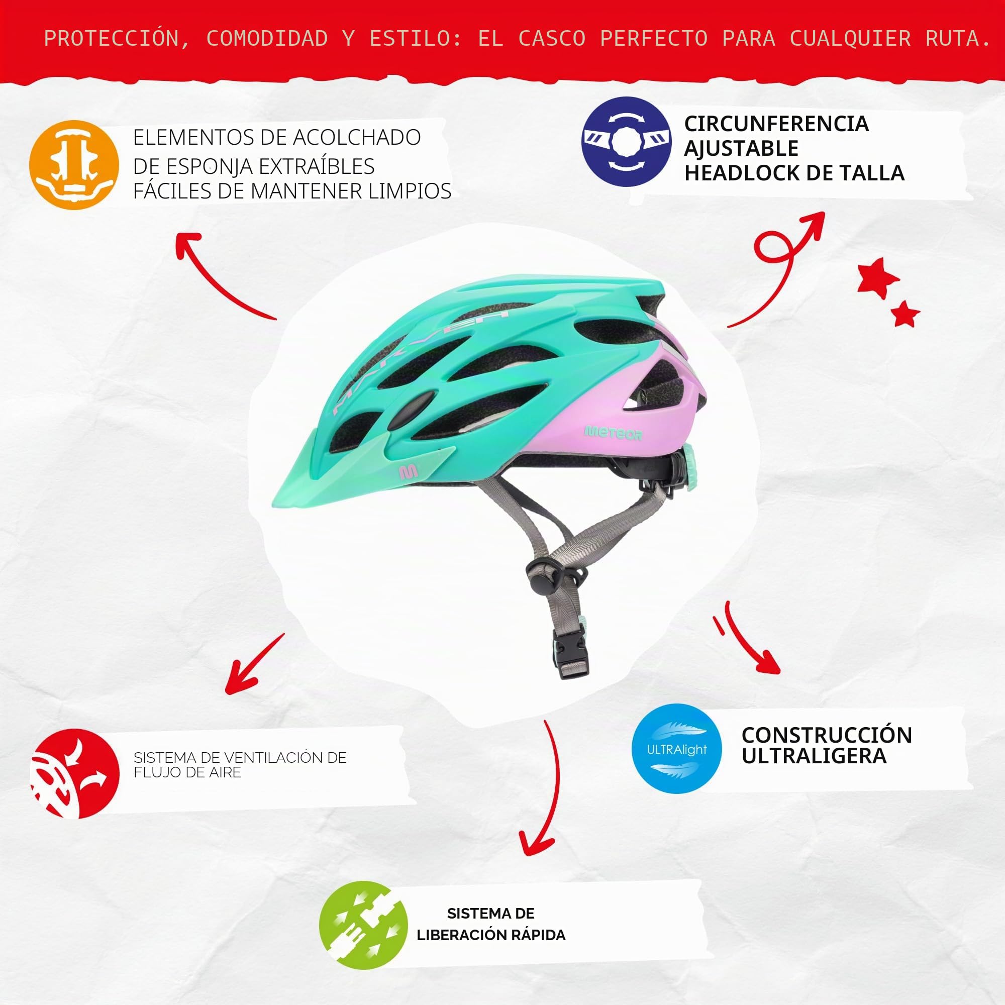 Casco Bicicleta - Helmet Ciclismo para Jóvenes y Adulto - Bicicleta Patineta Skate Patines Monopatines - Bici Accesorios - Marven