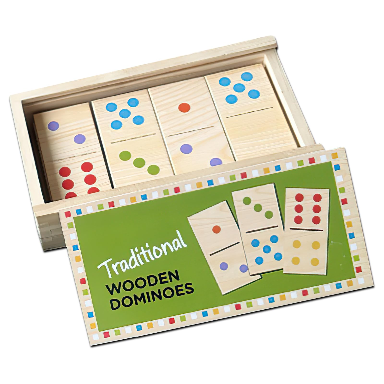 28 PCS Wooden Giant Dominoes for Children 3+ - Rubberwood Board Games for Outdoor Garden, Kids Family Games - Includes Storage Box (Classic)