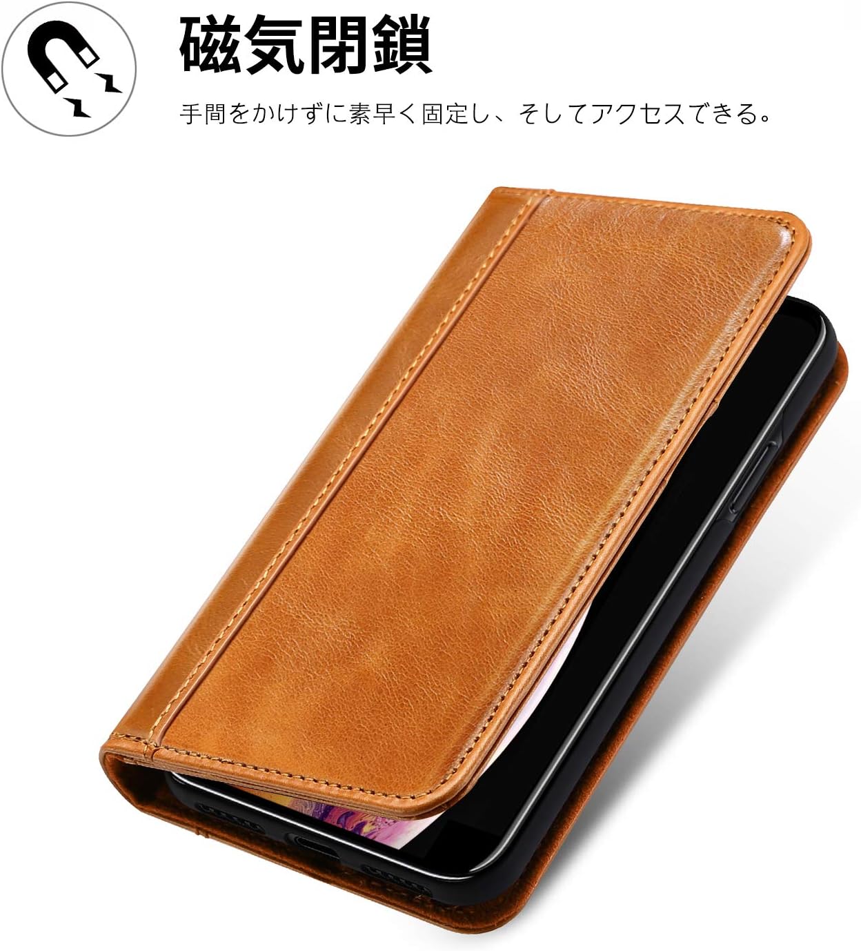 ProCase Genuine Leather Case for iPhone Xs Max, Vintage Wallet Folding Flip Case with Kickstand Card Holder Protective Cover for Apple iPhone Xs Max 6.5" (2018 Release) -Brown