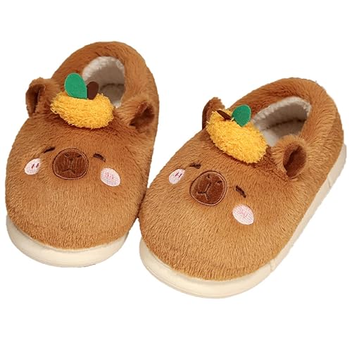 UNMULFC Capybara Plush Slippers - Women's Cute Warm Fuzzy Kawaii Slides Slip-on Swollen Feet Slippers Wide Non-Slip Indoor Outdoor Shoes Flip Flop Cartoon Animal - 6-6.5 Women/5-5.5 Men - Multi