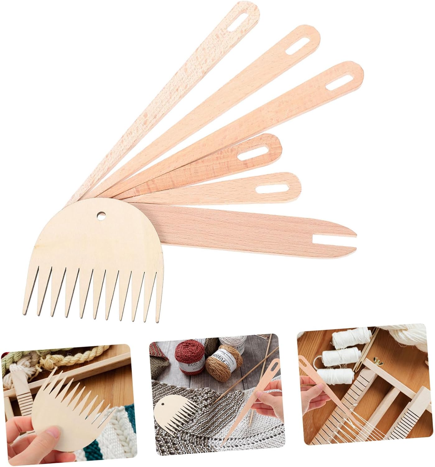 SEWOART 1set Complete Weaving Tool Kit Handmade Braided Accessory Set Wooden Shuttle Stick Knitting Needles for Tapestry