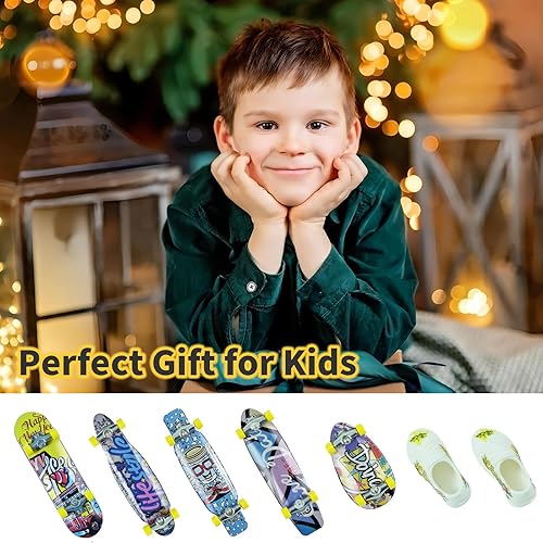 Miniatura 6 de SOWEREAP Juego de 7 diapasones para niños, mini patinetas de dedo, mini zapatos de dedo, kit de iniciación de mini patineta, juguetes de dedo,