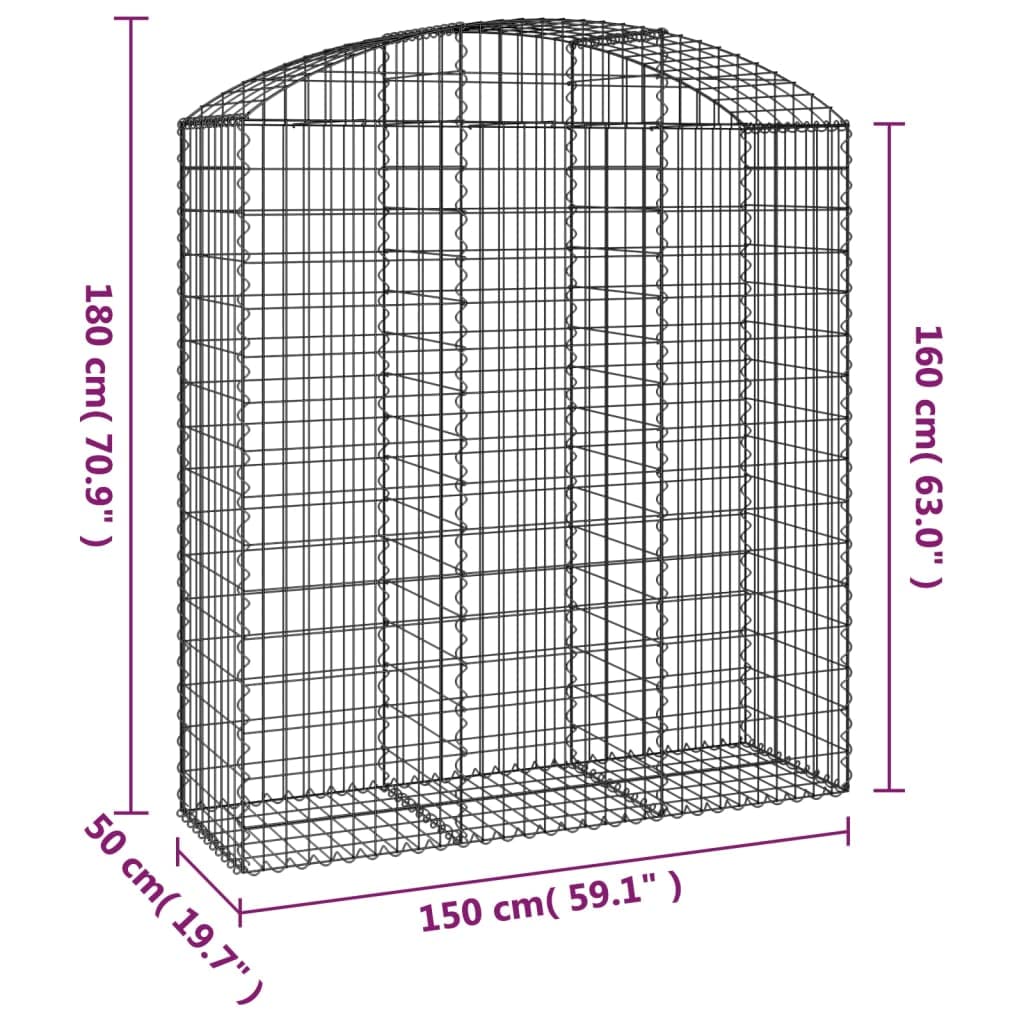 Gabion z wysokim łukiem, 150 x 50 x 160/180 cm, ocynkowane, wytrzymała konstrukcja druciana ze wzmocnionymi haczykami, odporna na warunki atmosferyczne, do ogrodu, na taras, balkon, jako