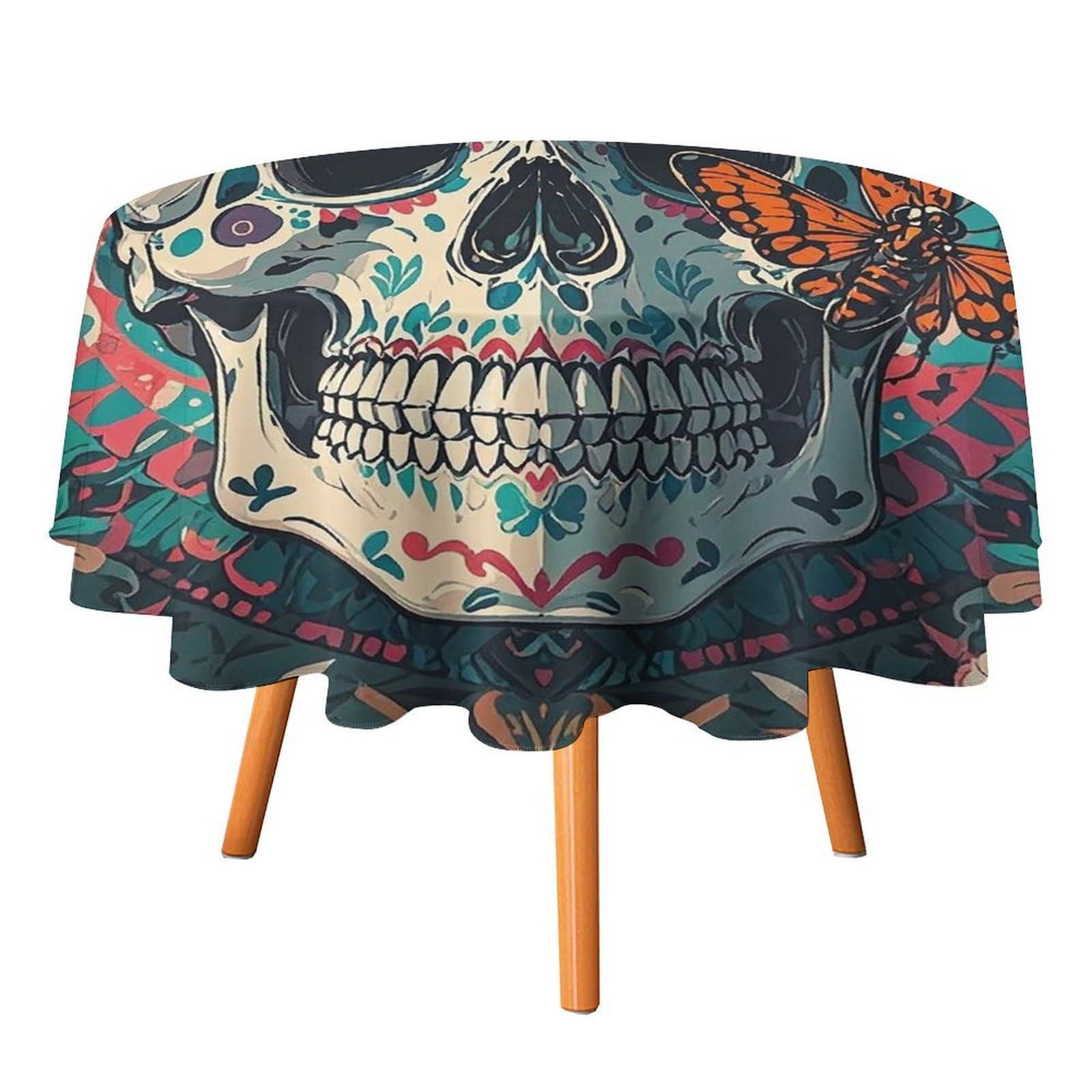 SMAZDFXX Skeleton Death Moth Tablecloth for Restaurant, Round Polyester Table Cover 60x60in for Party