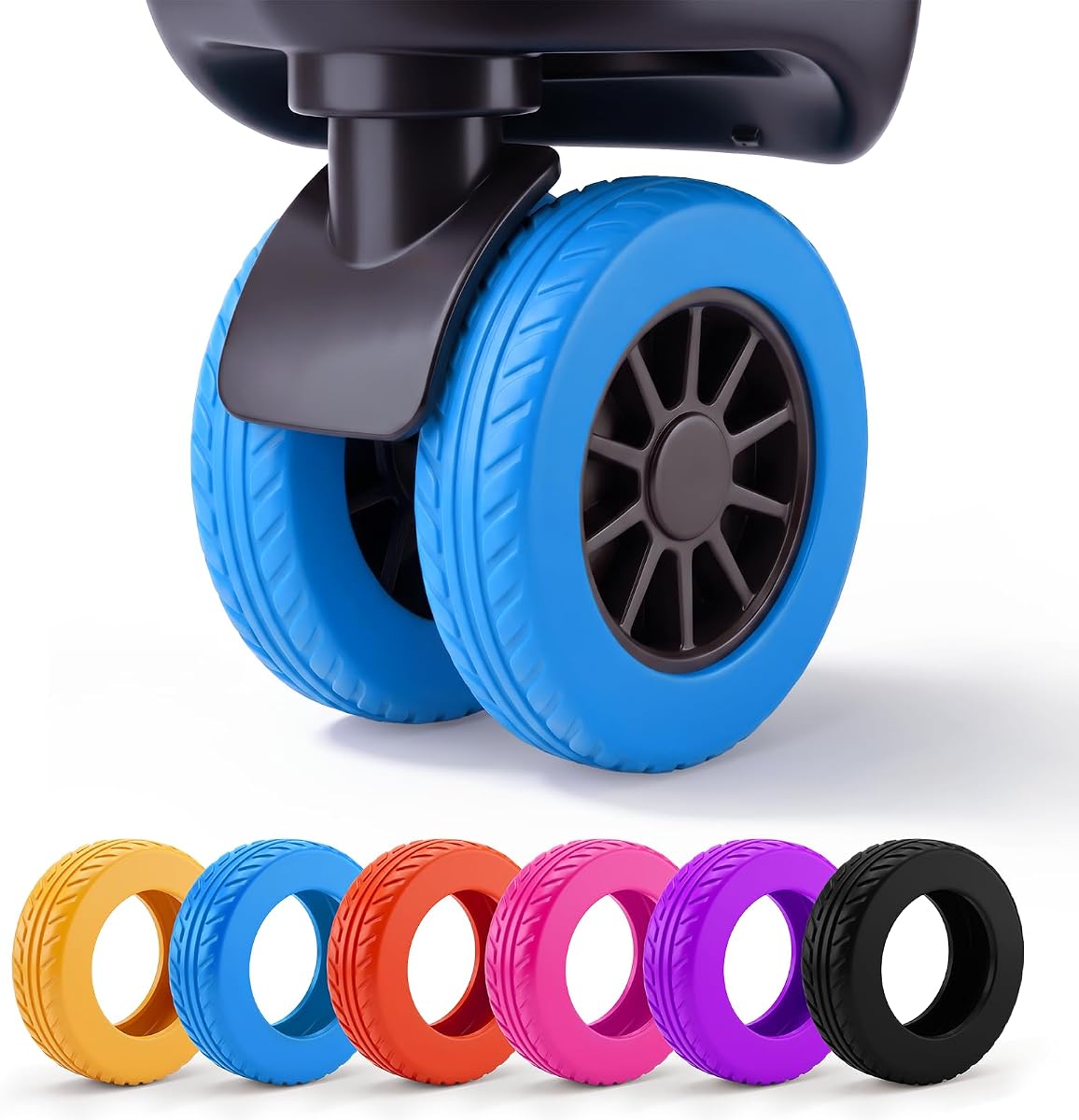 Upgraded Luggage Wheel Covers, Silicone Suitcases Wheel Protector | Fits 2-2.4" Luggage Suitcase Wheel Cover, Anti-Noise, Wear-Resistant, Travel Accessories (Blue, 8 Pcs)