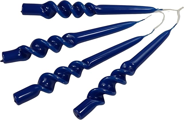 G Decor Set of 4 9-inch Spiral Twisted Hand Dipped Candlesticks Taper Church Dinner Candles (Royal Blue)