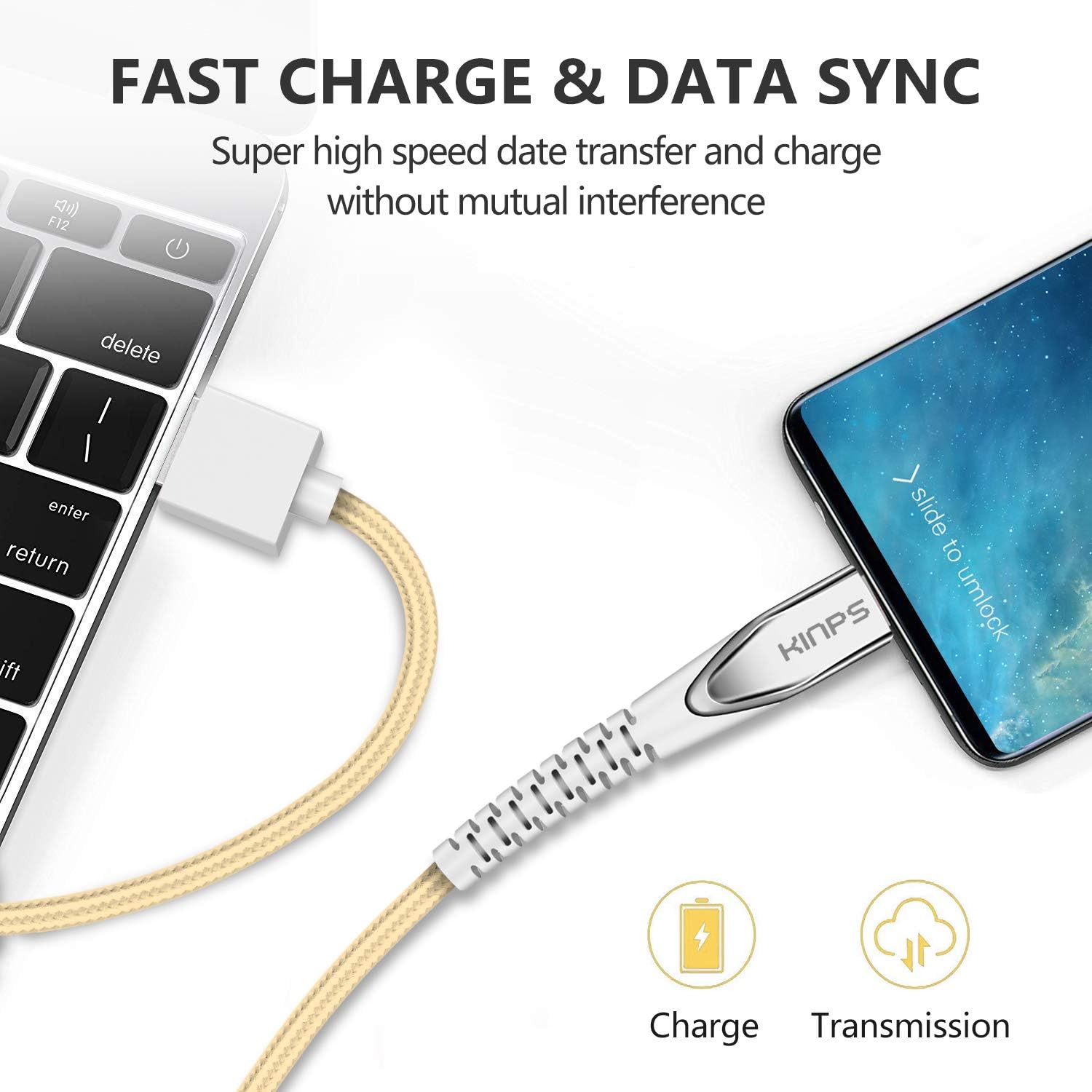 KINPS MFI Certified Lightning Cable 10FT, Upgrade iPhone Charger Cord Compatible with iPhone 12/11/XS Max/XS/XR/X/8 Plus/8/7 Plus/7/6S Plu/6Ss, iPad, (Gold)