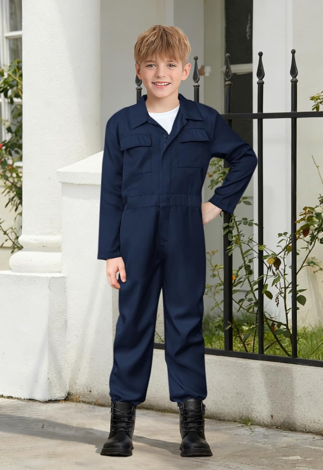 BesserBay Kids Long Sleeve Coveralls Solid Color Jumpsuit with Pockets 4-16 Years