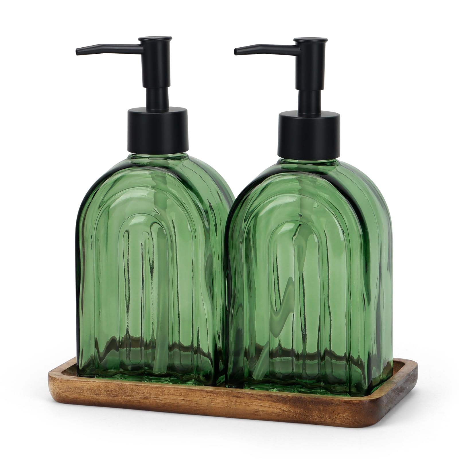 2 Pack Arch Glass Soap Dispenser 400ml with Wood Tray