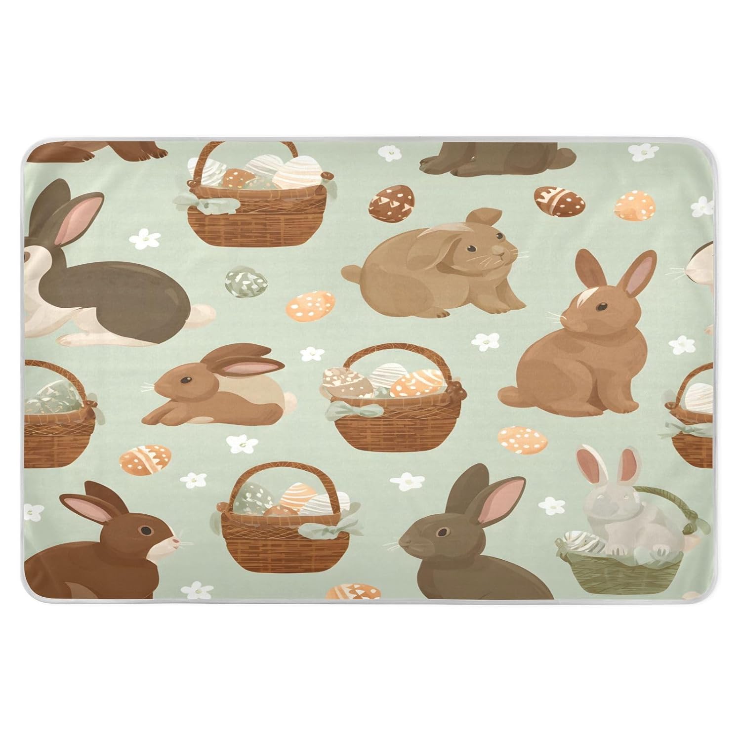 Bunnies and Basketful Eggs Change Mat, Diaper Changing Pads for Baby, 3Layers Waterproof Change Pad Foldable Absorbent Mats for Women, Reusable Incontinence Underpads for Patient 34''x52''