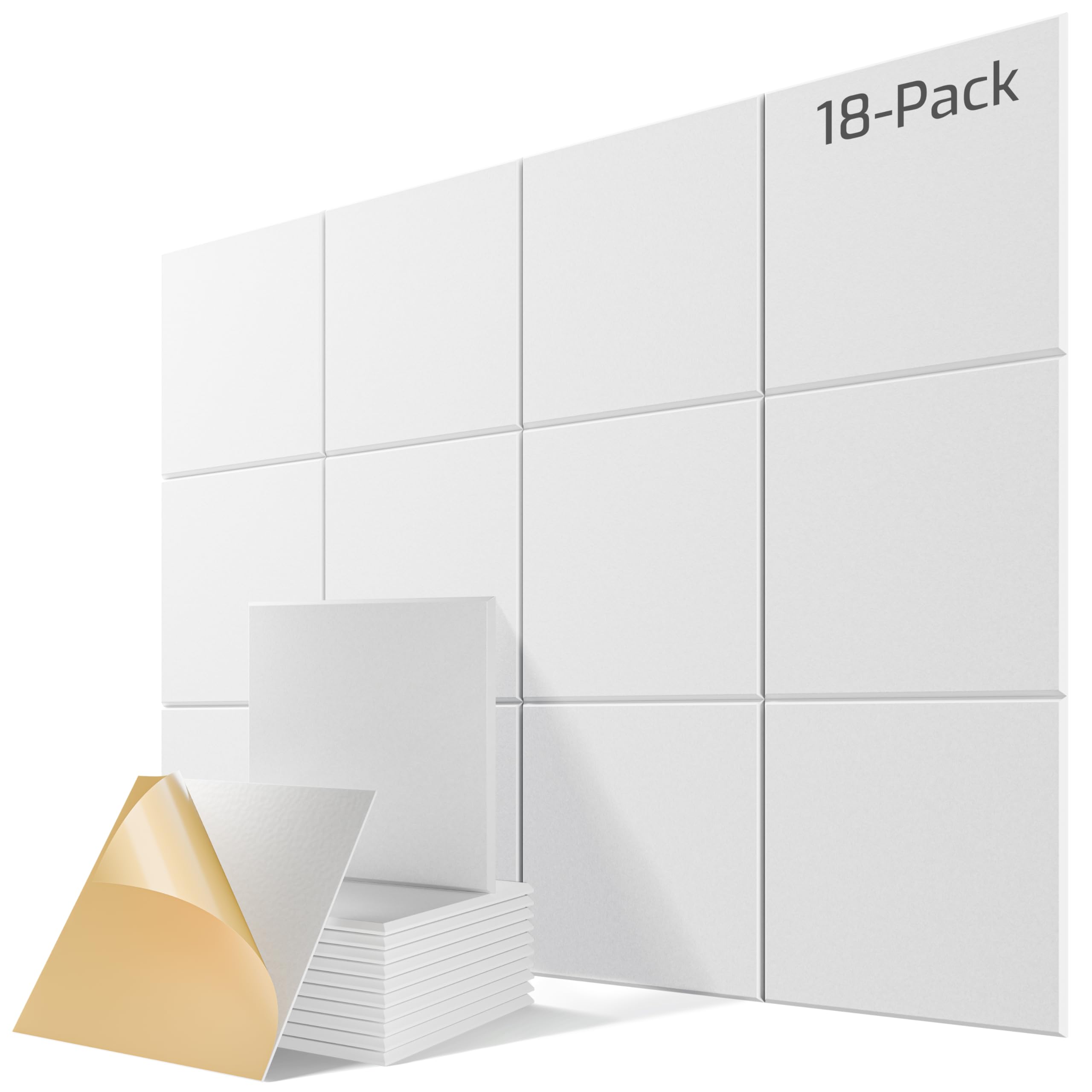 18 Pack Self-Adhesive Sound Proof Foam Panels for Walls 12"x12"x0.4" Fabric