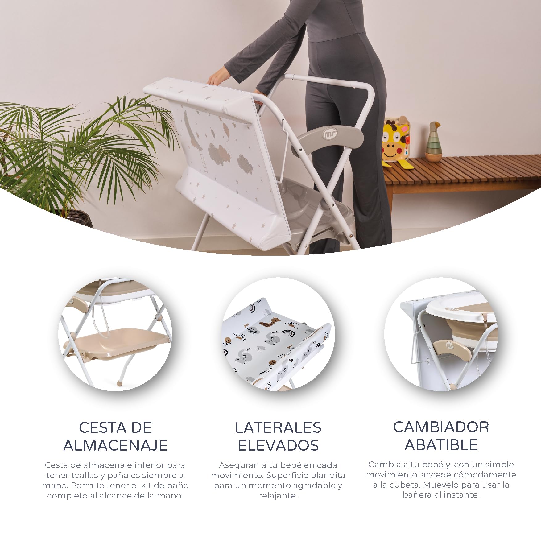 Vasca Da Bagno Pieghevole Ms BabyWorld ZOE – Con Gambe, Fasciatoio, Cuscino Riduttore E Cestino Portaoggetti, Antiscivolo, Verde