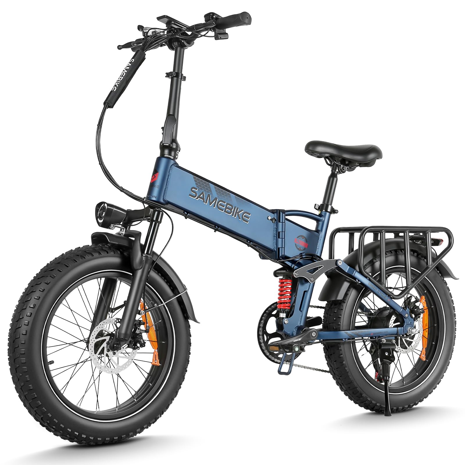 SAMEBIKE fat bike elettrica A02Pro 100km di autonomia 20"x4" fat bike elettrica pieghevole Batteria sostituibile da 48V e 15Ah Sospensione anteriore - Biciclette da pendolare a 7 velocità