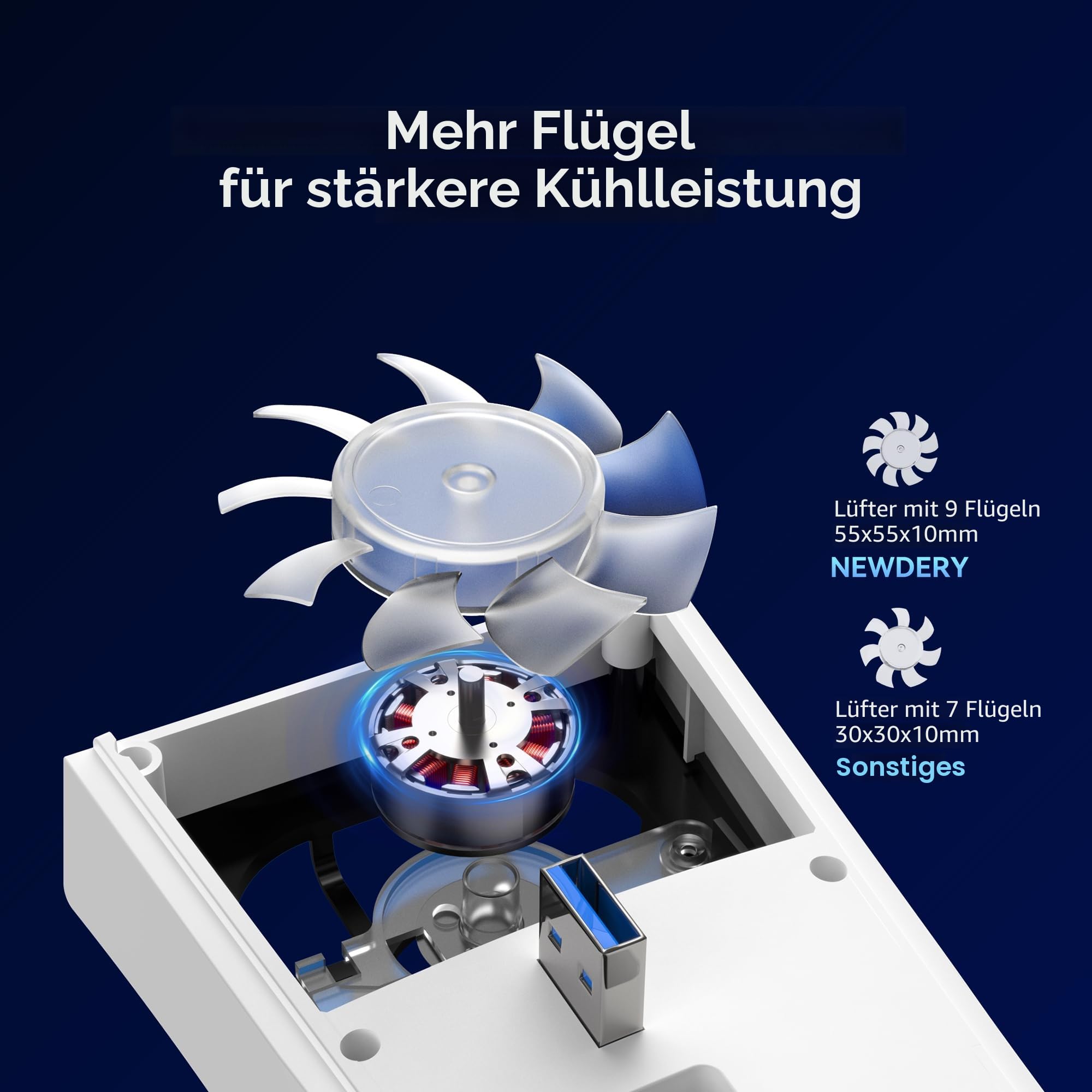 NEWDERY Kühlventilator für PS5 Slim Konsole, verbesserter leiser Kühlventilator, automatische temperaturgesteuerte Geschwindigkeit, dynamisches RGB-Licht, USB 3.0-Anschluss, passend für PlayStation 5