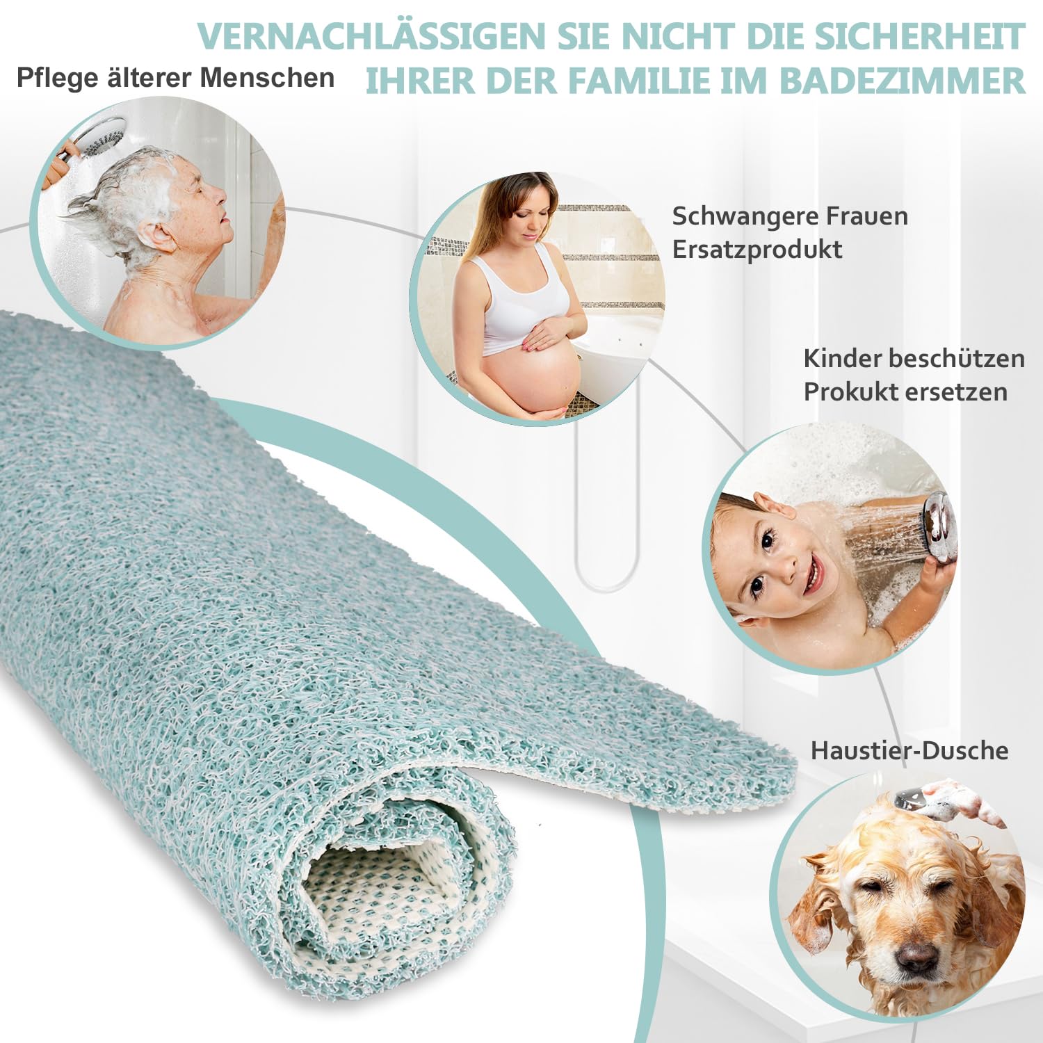 Tappetino Doccia Antiscivolo In PVC Morbido - Asciugatura Rapida, Con Fori Di Scarico, Grigio 80 Cm - Foto 1