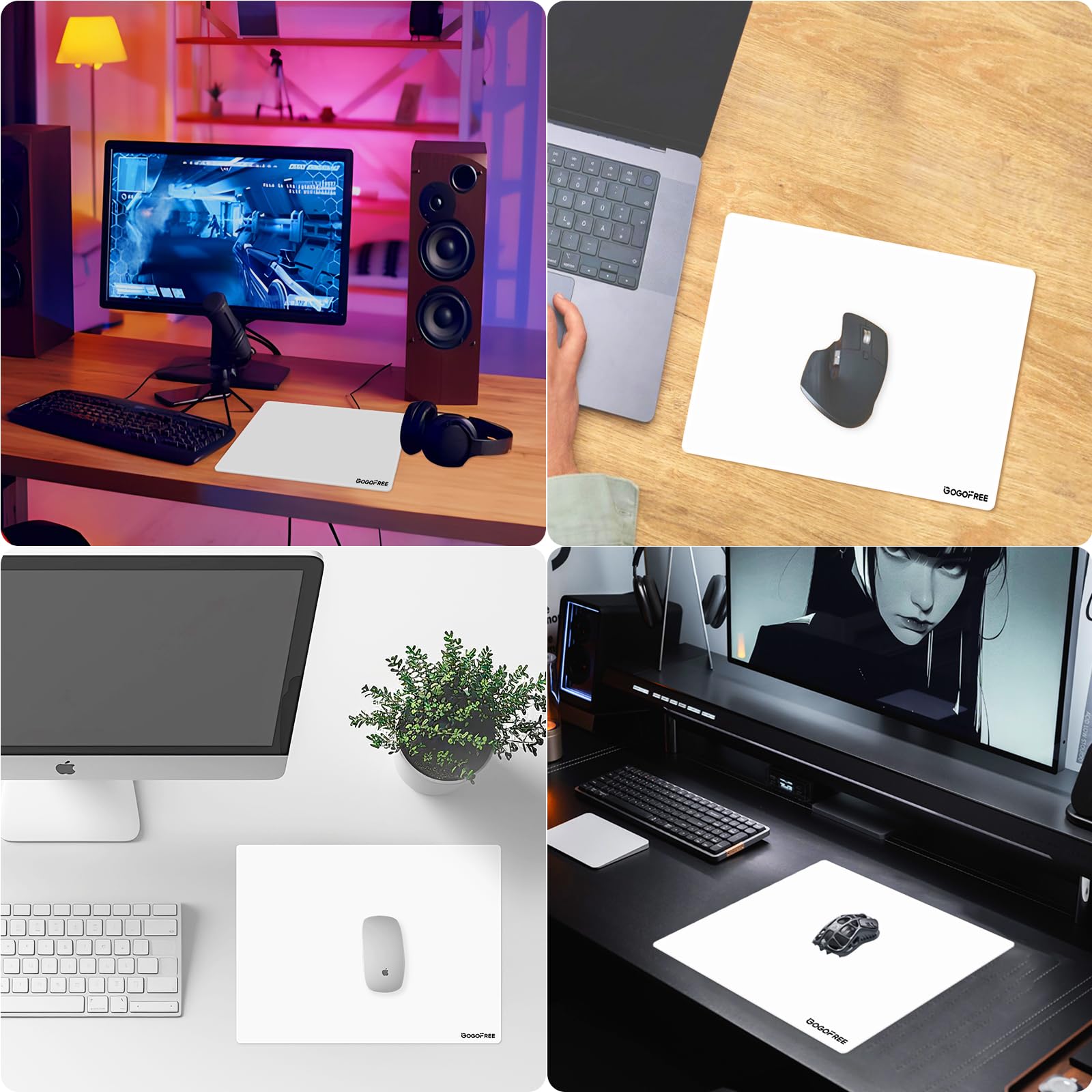 Tappetino per mouse in vetro temperato con superficie dura, finitura ultra latte, tappetino per mouse grande, impermeabile, controllo preciso della velocità per Esports (bianco, 300 × 400 mm)