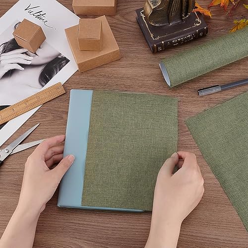 Vista 50 de OLYCRAFT 39.4 x 16.9 pulgadas, tela de imitación de cuero verde oliva para encuadernar libros, superficie de terciopelo con respaldo de papel, tela