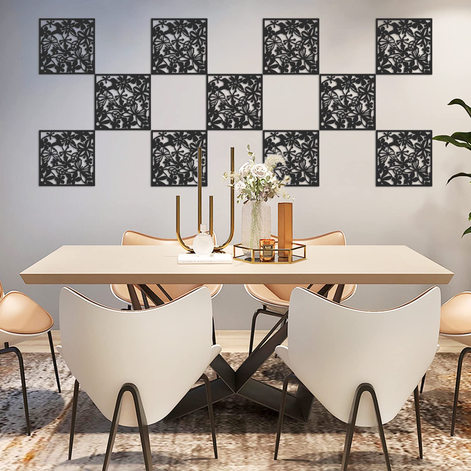 aleawol 12 Stück Hängender Raumteiler Schwarz, 40x40cm DIY Raumteilers Bildschirm, Paravent Raumteiler Hängepaneel Raumteilers Trennwand Hängend für Innendekoration Wohnzimmer Esszimmer Schlafzimmer