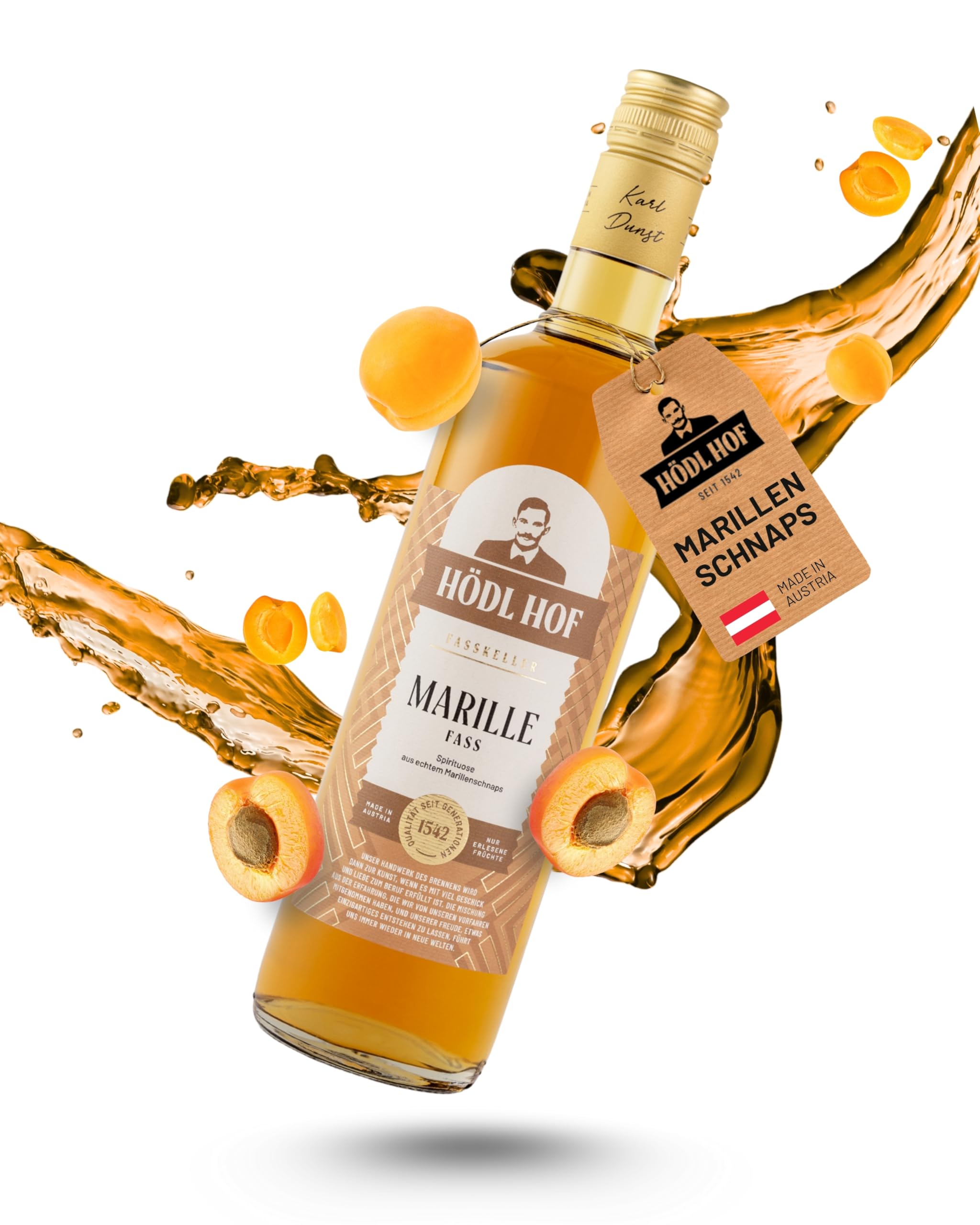 Hödl Hof Marille Fass 0,7L I Feiner Marillenschnaps I Hochwertiger alte Marille-Schnaps aus Eichenfass-Lagerung I Fruchtiger Schnaps mit Marillen aus eigenen Obstgärten I Edle Spirituose 38% vol