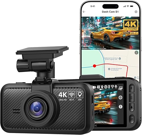 Miofive Cámara frontal para salpicadero cámara de tablero 4K UHD para automóviles, Bluetooth integrado, Wi-Fi 5G, GPS, pantalla IPS de 3 pulgadas,