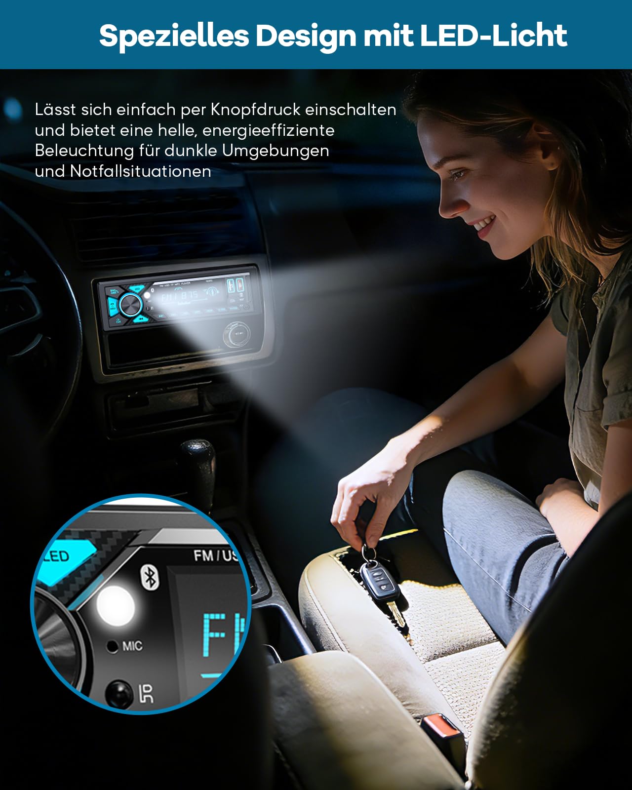 CENXINY Autoradio 1 DIN Bluetooth mit Type-C Ladeanschluss AM/FM Radio 2USB AUX SD TF Android iOS