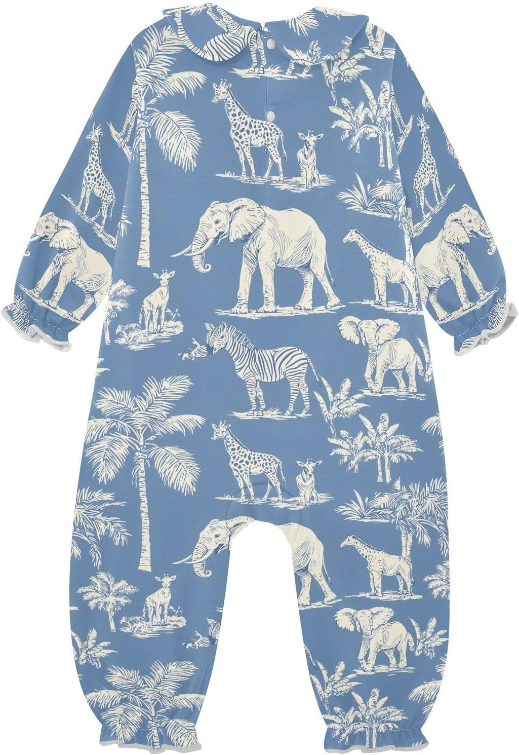 vvfelixl Baby Sleepers Retro Blue Elephant Long Sleeve Onesie Girl Baby Clothes for Girl Play One-piece for 0-3 months