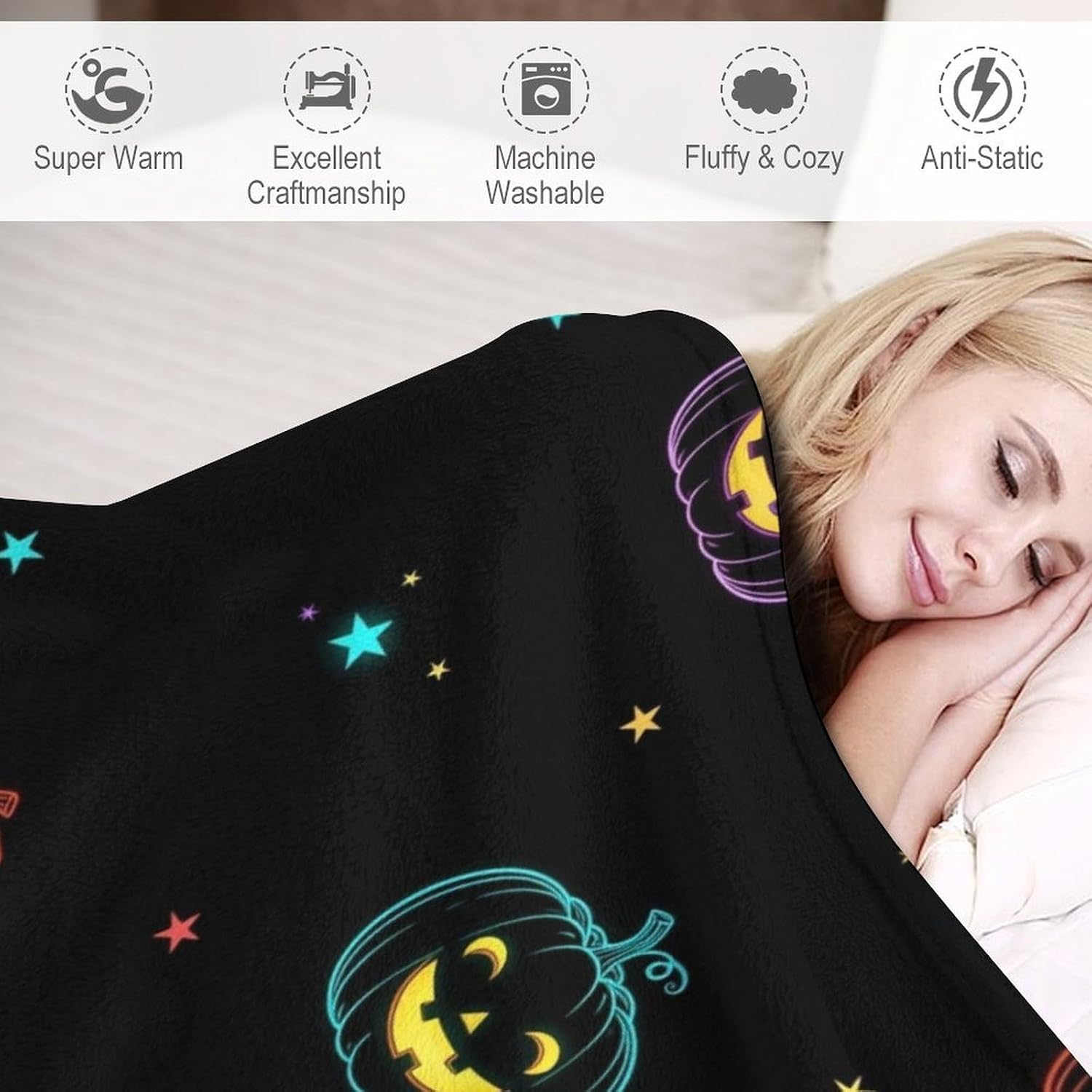 Colorful Halloween Pumpkins Flannel Throw Blankets Soft Lightweight Fuzzy Plush Decor Blankets and Throws for Couch Sofa Bed 50"x60"