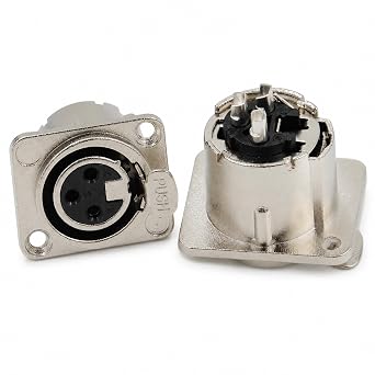 2-Pack 3-Pin XLR Female Panel Mount Connectors, D-Series Socket
