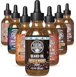 Viking Revolution Coffee Whiskey Beard Oil for Men -Natural Mens Beard Oil with Argan Oil and Jojoba Oil -Beard Softener,Strengthens and Moisturizes- Beard Conditioner for Men(Coffee Whiskey, 1 Pack)