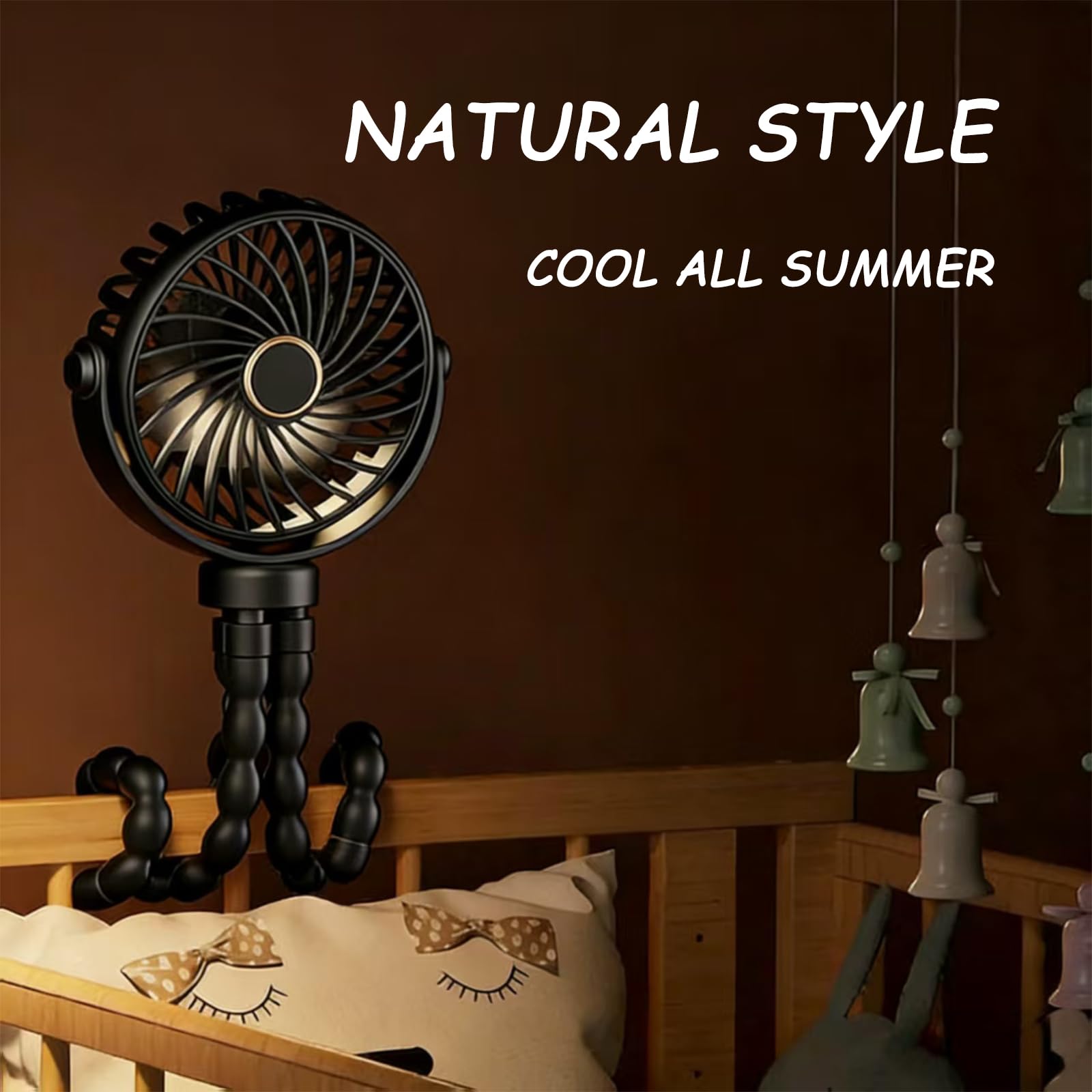 Ventilateur USB portable multi-scène, ventilateur flexible avec ventouse et fonction de suspension, 3 vitesses et rotation à 360° pour poussette, table, mur, voiture (noir)
