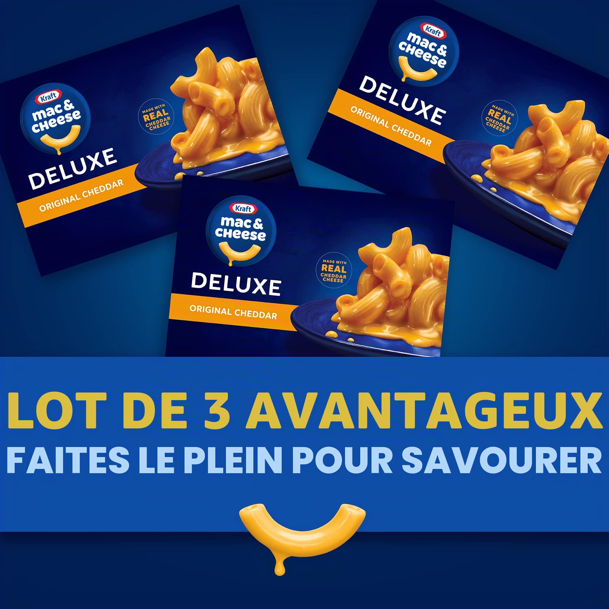Kraft Deluxe Macaroni & Cheese Original Cheddar Lot de 3 paquets (397 g par boîte)