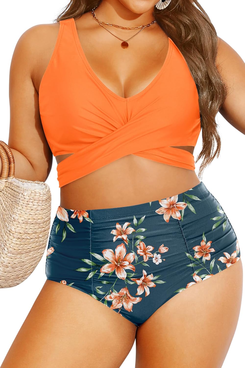 Women Plus Size High Waisted Bikini - Two Piece Swimsuit Tummy Control Bathing Suit Wrap Tie Back 2025 Swimwear