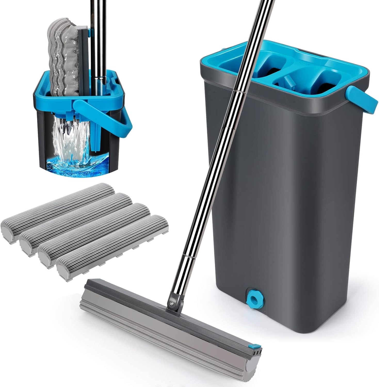 Gadhra PVA Sponge Mop and Bucket Set with 4 Sponge Mop Head